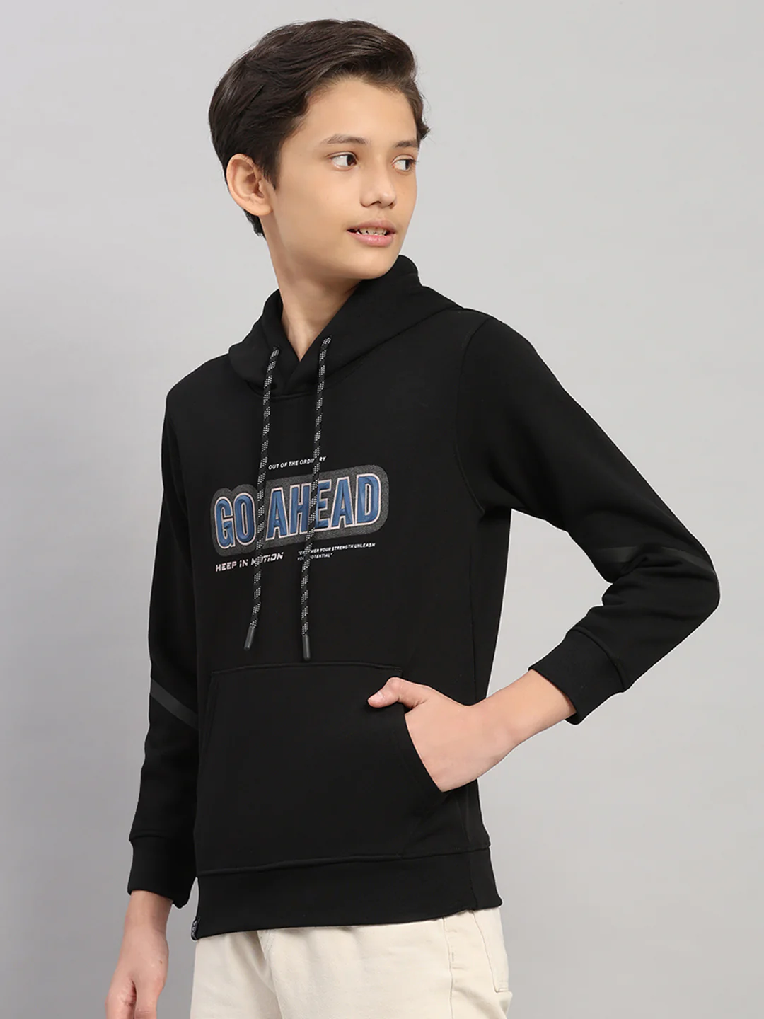Boys Black Printed Round Neck Full Sleeve Sweatshirt - Image 3