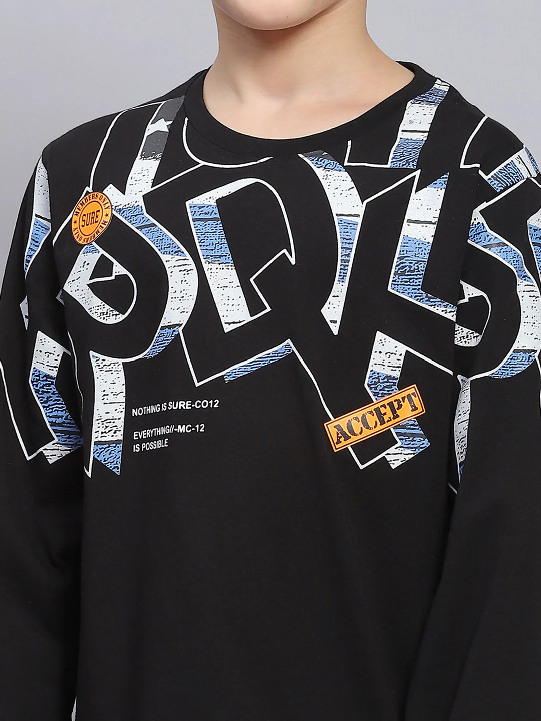 Boys Black Printed Round Neck Full Sleeve T-Shirts - Image 6