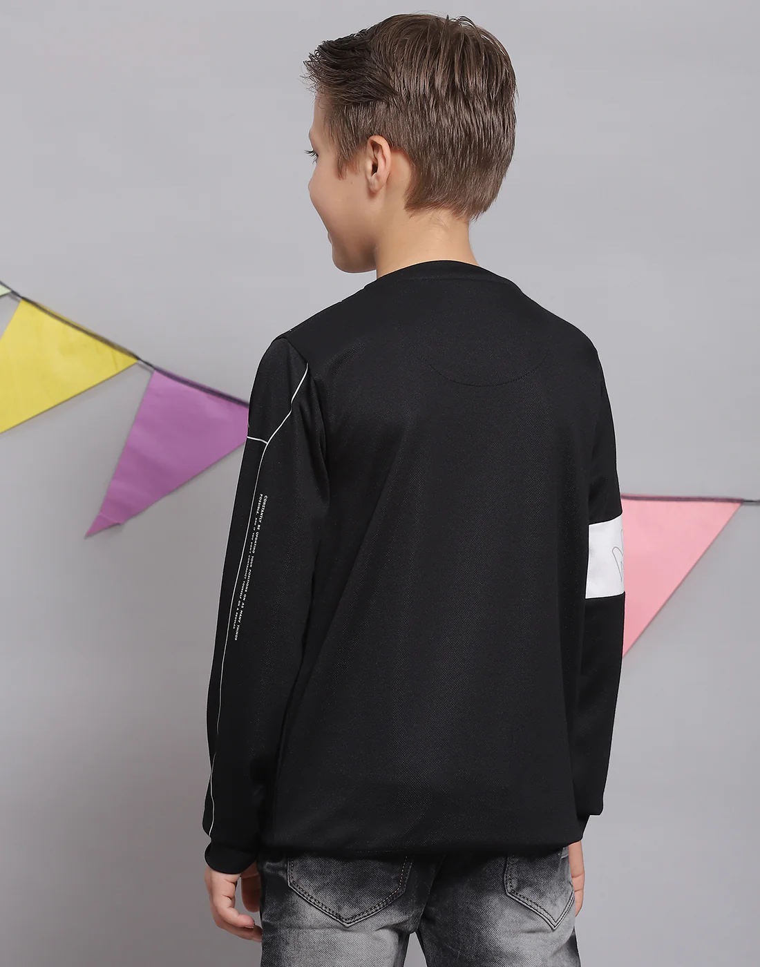 Boys Black Printed Round Neck Full Sleeve T-Shirts - Image 5