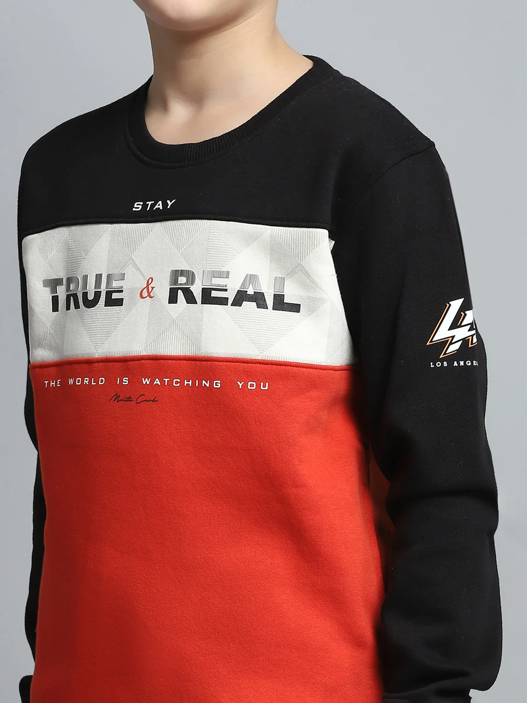 Boys Black Printed Round Neck Full Sleeve Tracksuit - Image 6