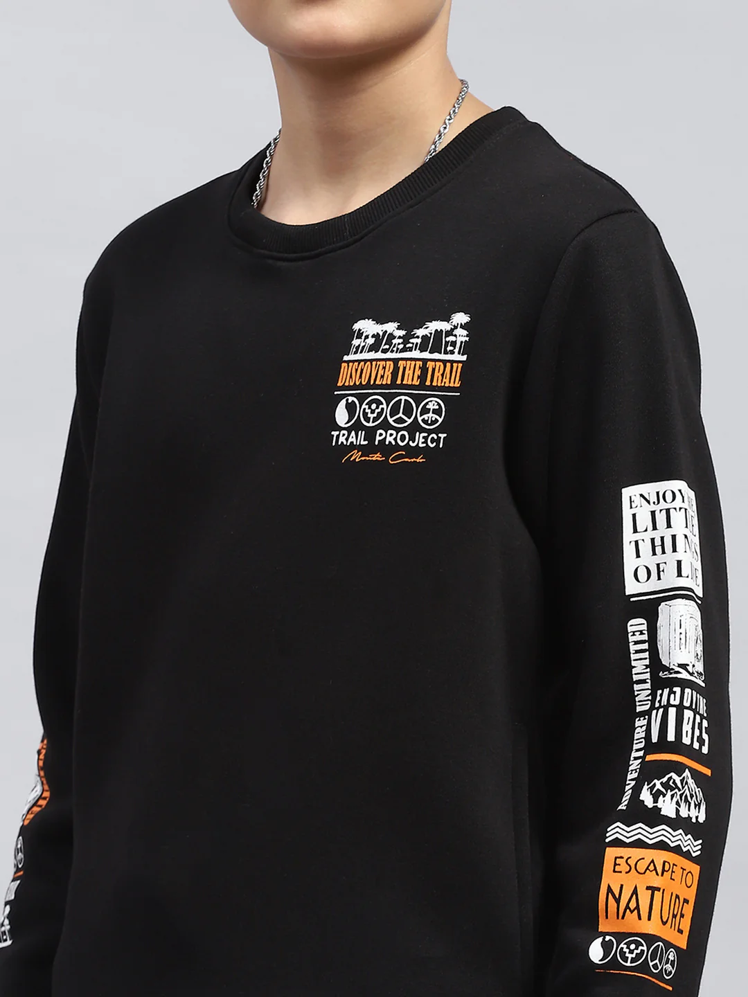 Boys Black Printed Round Neck Full Sleeve Tracksuit - Image 6