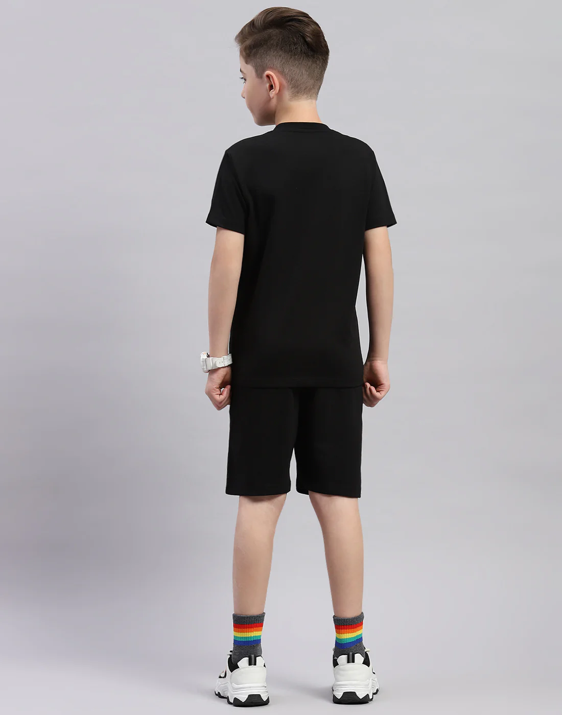 Boys Black Printed Round Neck Half Sleeve Bermuda Set - Image 5