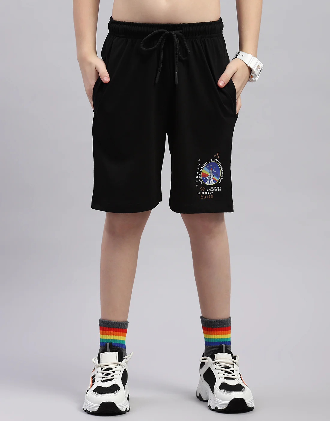 Boys Black Printed Round Neck Half Sleeve Bermuda Set - Image 7
