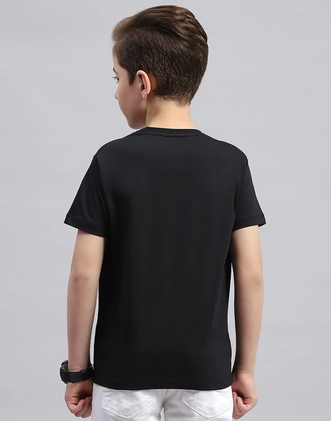 Boys Black Printed Round Neck Half Sleeve T-Shirt - Image 5