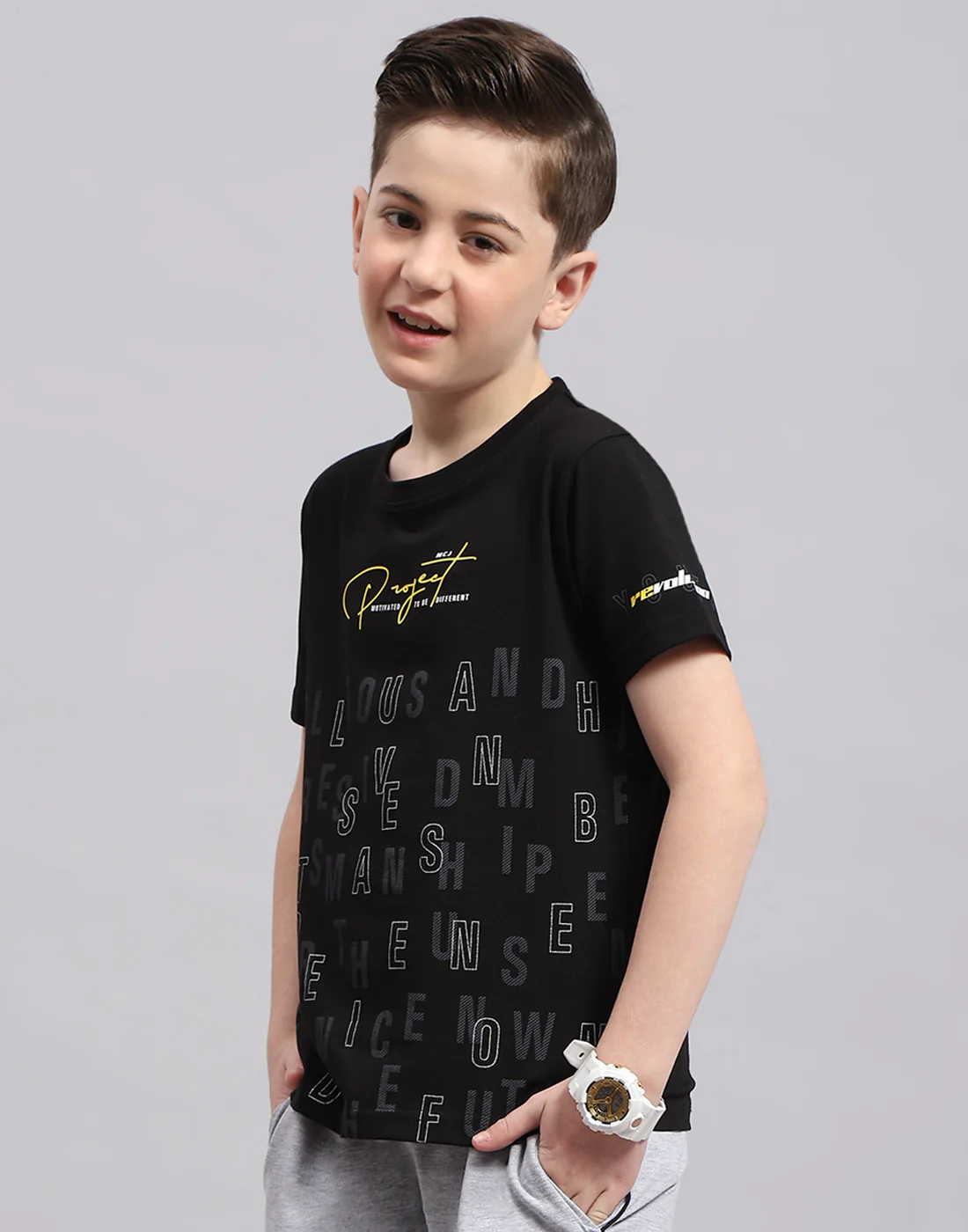 Boys Black Printed Round Neck Half Sleeve T-Shirt - Image 3
