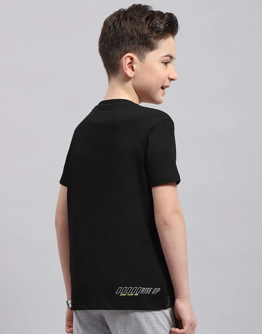 Boys Black Printed Round Neck Half Sleeve T-Shirt - Image 5