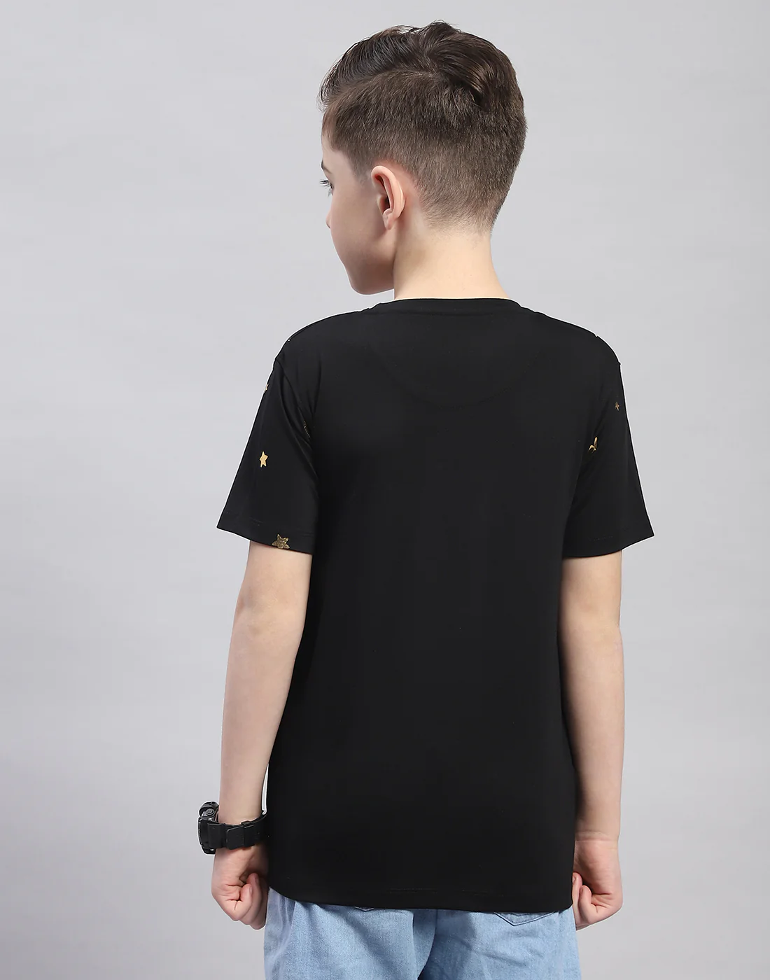 Boys Black Printed Round Neck Half Sleeve T-Shirt - Image 5