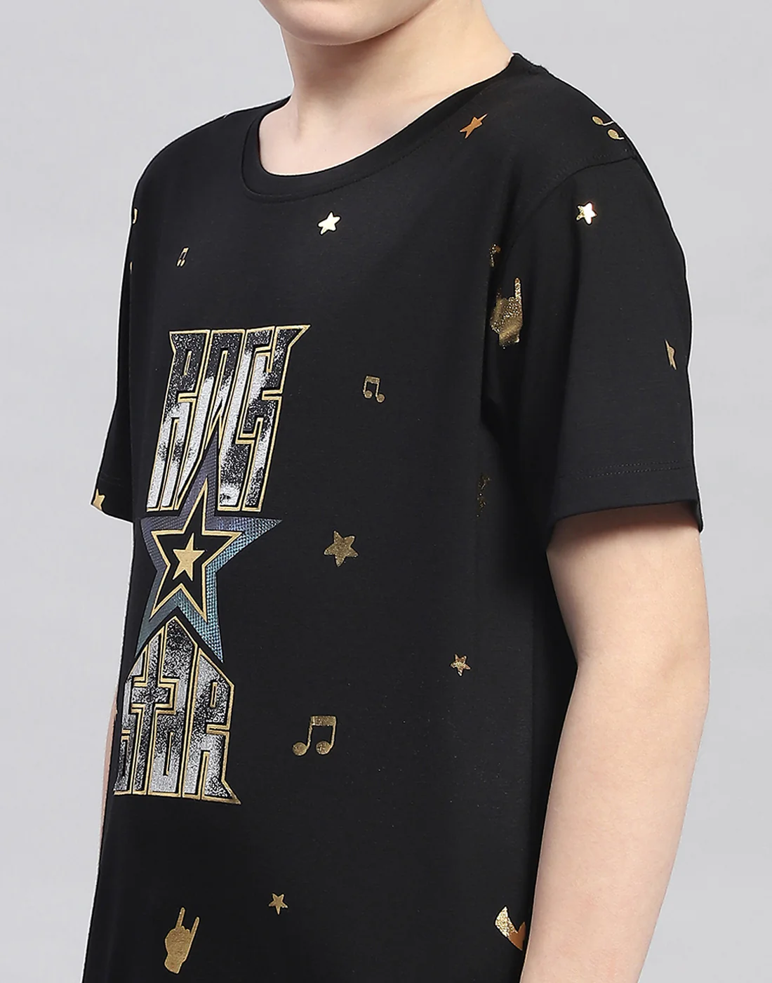 Boys Black Printed Round Neck Half Sleeve T-Shirt - Image 6