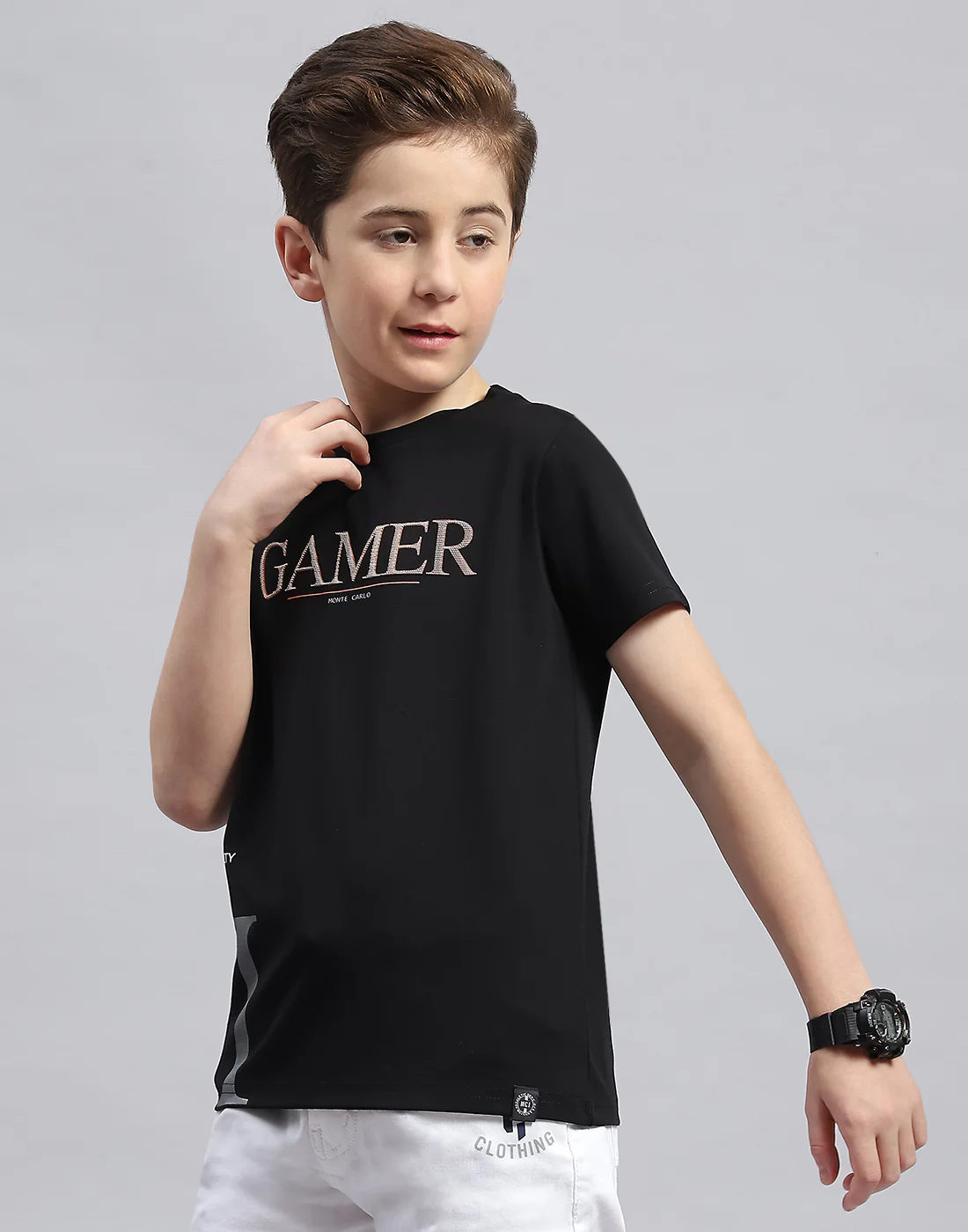 Boys Black Printed Round Neck Half Sleeve T-Shirt - Image 3