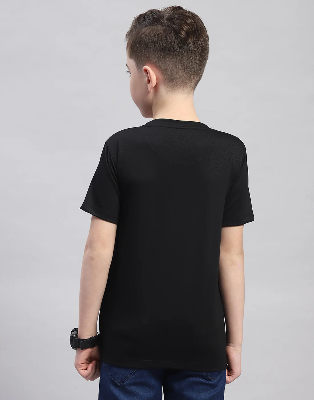 Boys Black Printed Round Neck Half Sleeve T-Shirt - Image 5