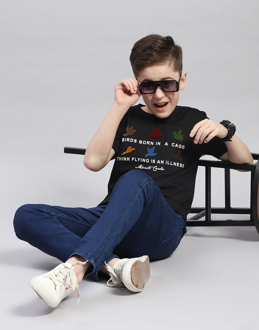Boys Black Printed Round Neck Half Sleeve T-Shirt - Image 6