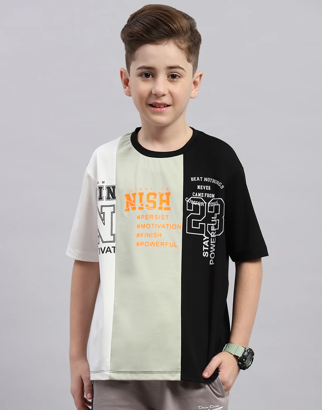 Boys Black Printed Round Neck Half Sleeve T-Shirt - Image 2