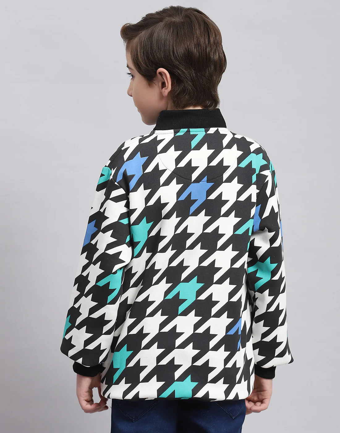 Boys Black Printed Stand Collar Full Sleeve Sweatshirt - Image 5