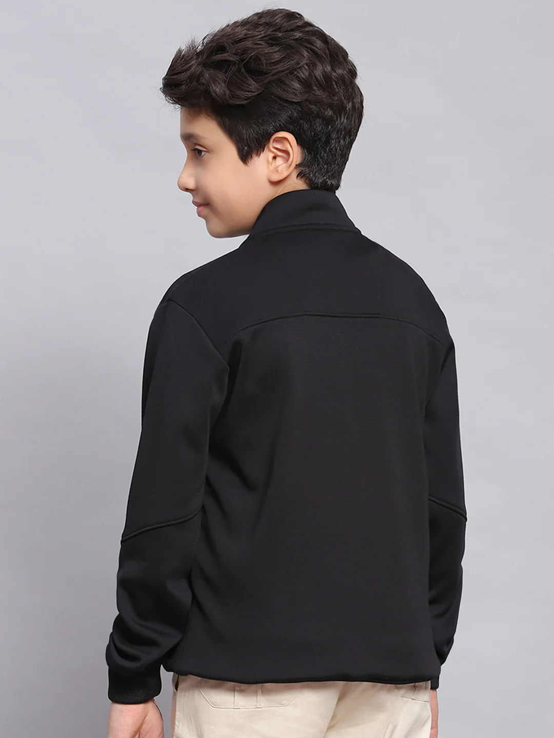Boys Black Printed Stand Collar Full Sleeve Sweatshirt - Image 5