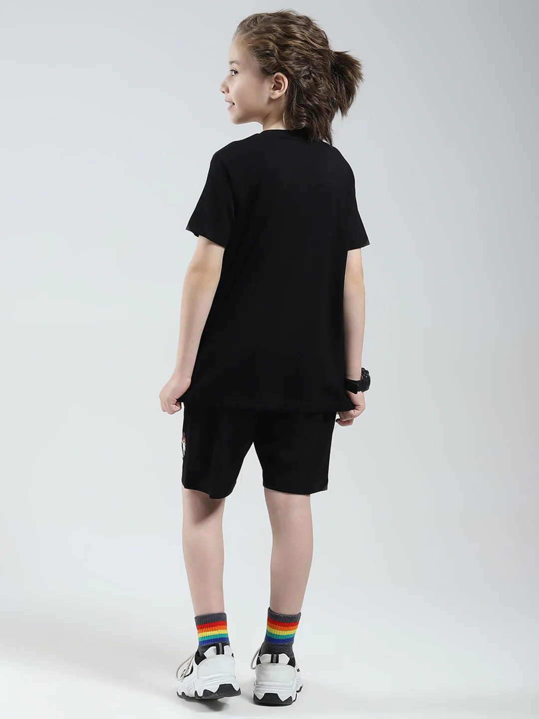Boys Black Printed Round Neck Half Sleeve Bermuda Set - Image 5
