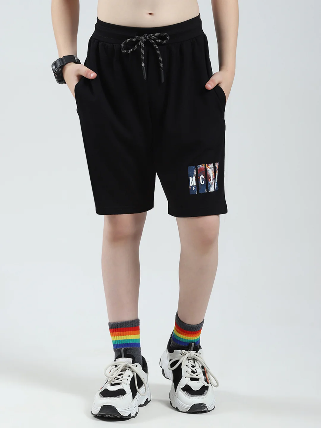 Boys Black Printed Round Neck Half Sleeve Bermuda Set - Image 7