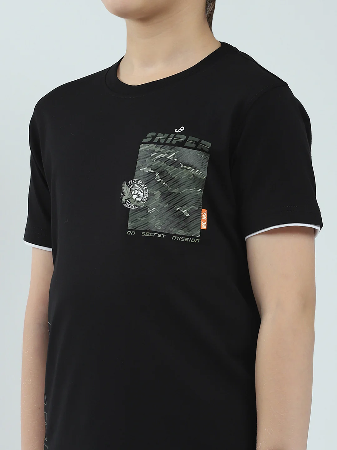 Boys Black Printed Round Neck Half Sleeve T-Shirt - Image 6