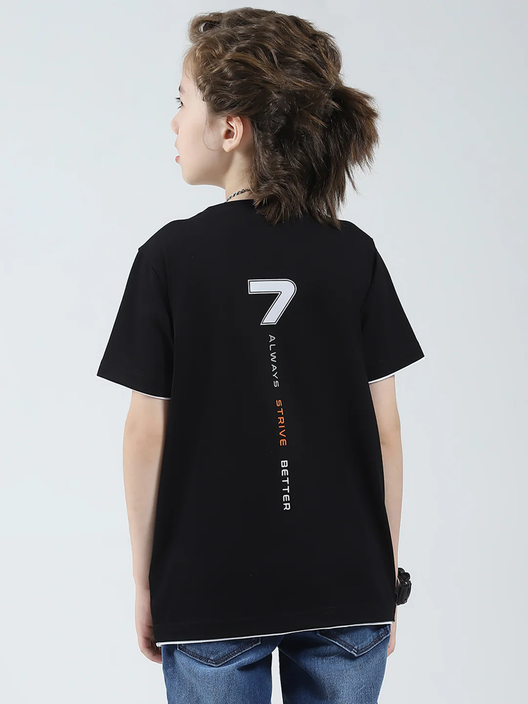 Boys Black Printed Round Neck Half Sleeve T-Shirt - Image 5