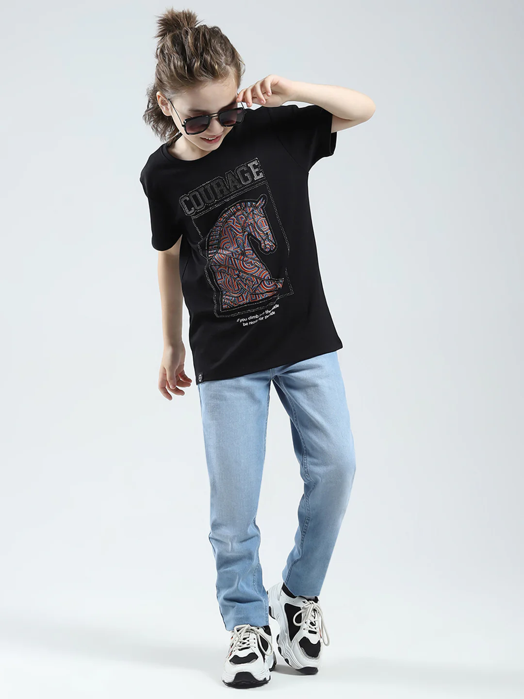 Boys Black Printed Round Neck Half Sleeve T-Shirt - Image 2