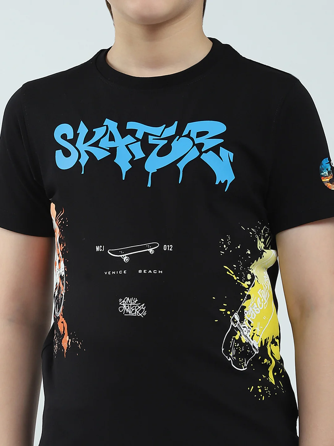 Boys Black Printed Round Neck Half Sleeve T-Shirt - Image 6