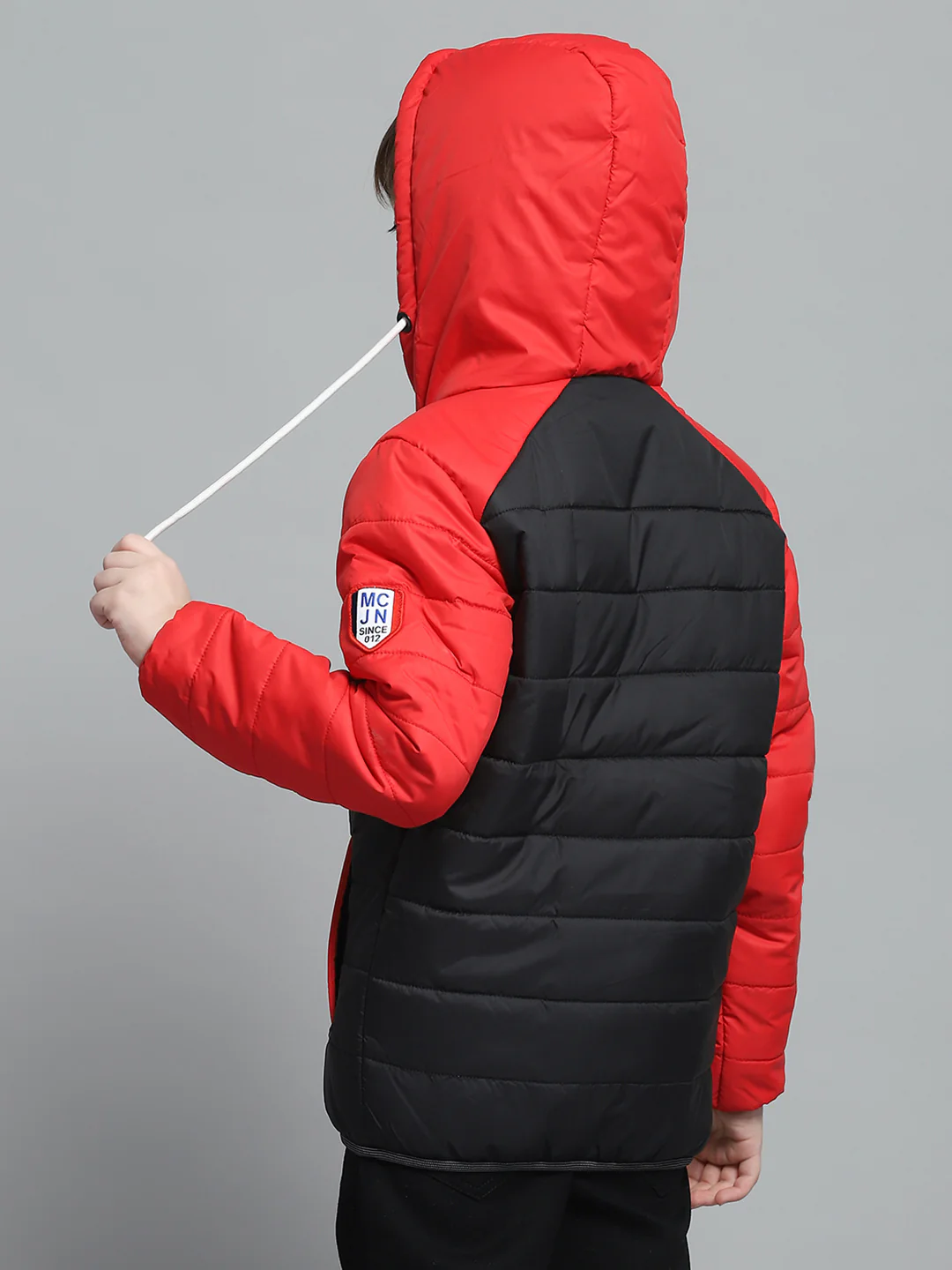 Boys Black & Red Solid Hooded Full Sleeve Jacket - Image 5