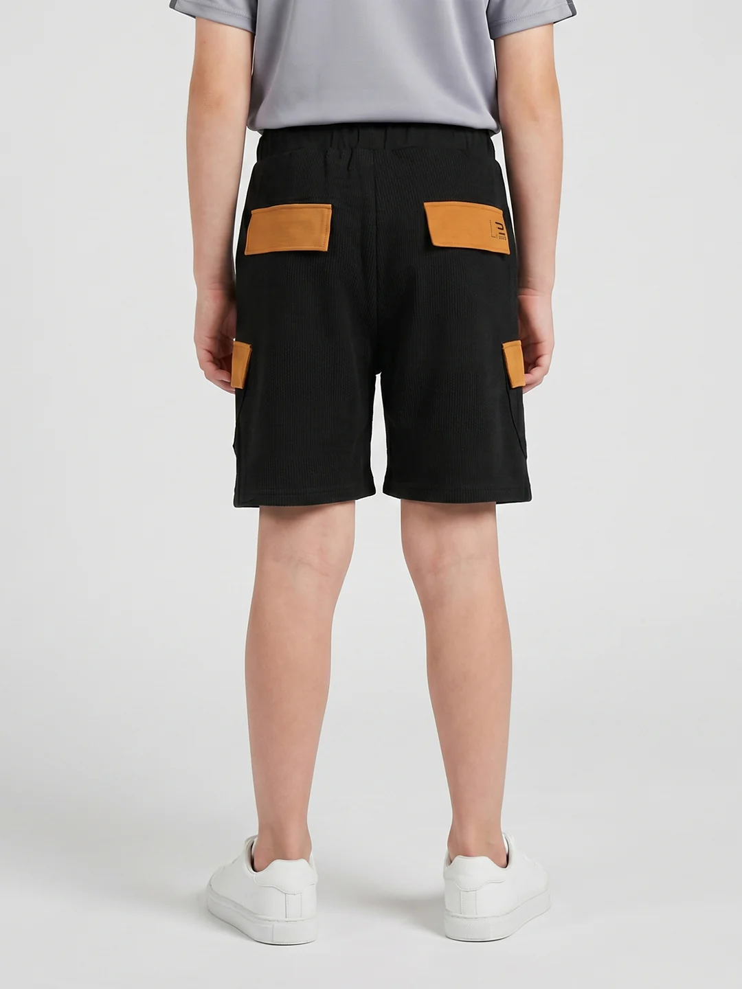 Boys Black Self Design Regular Fit Shorts - Image 4