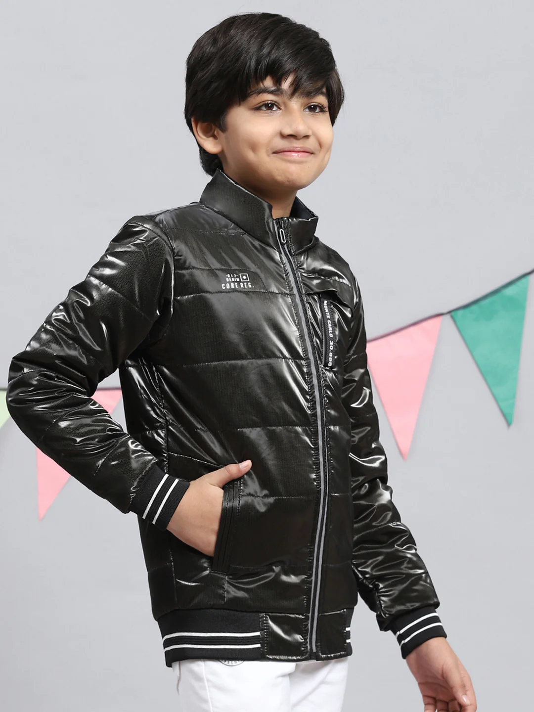 Boys Black Self Jacket - Image 2