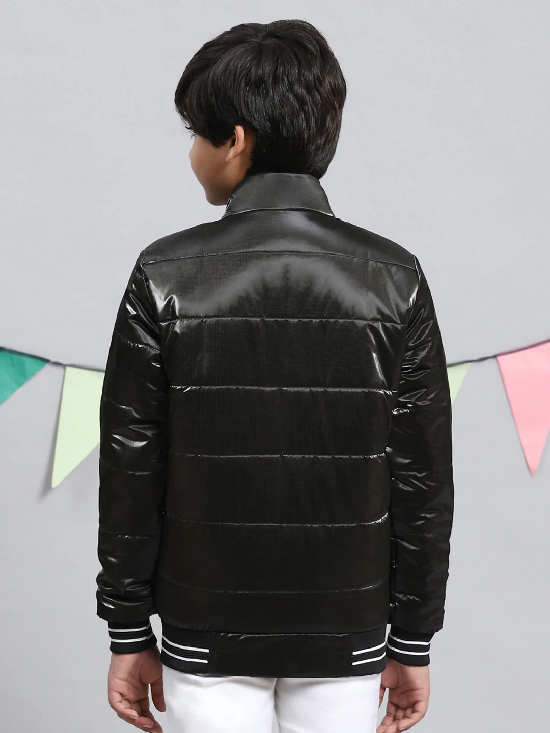 Boys Black Self Jacket - Image 4