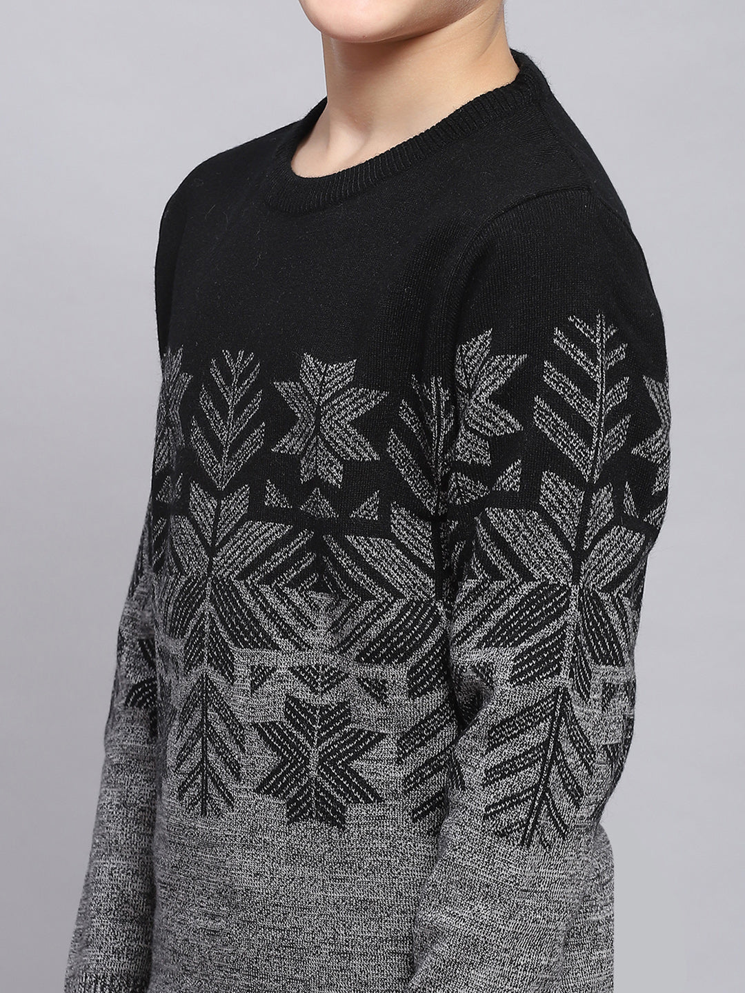 Boys Black Self Design Round Neck Full Sleeve Sweater - Image 6