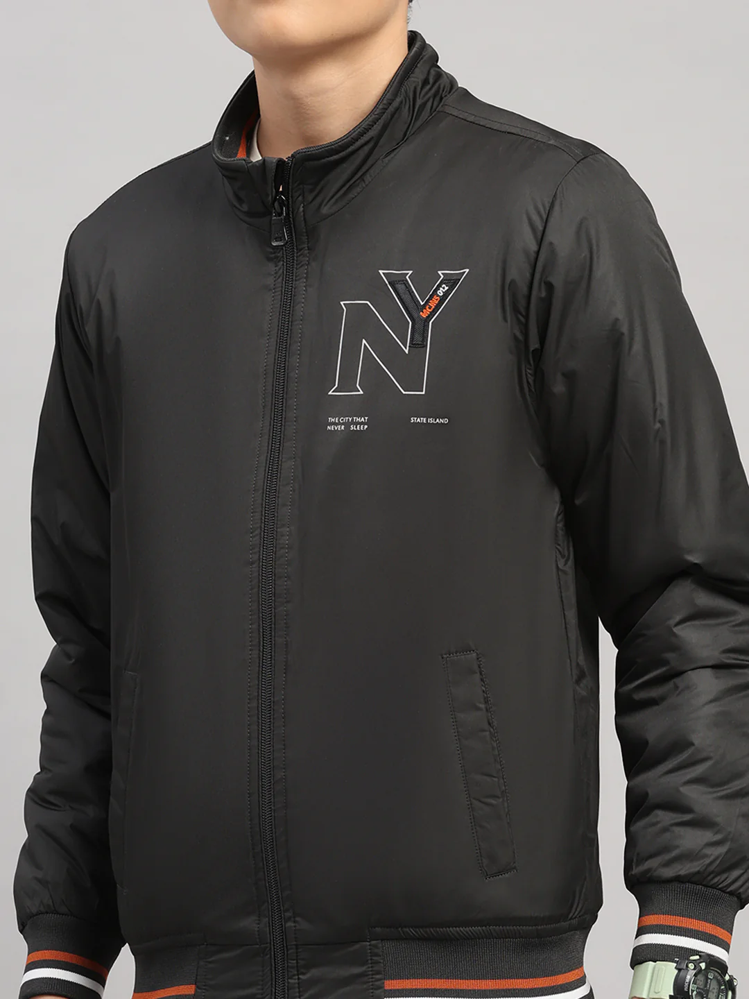 Boys Black Solid Collar Full Sleeve Jacket - Image 7
