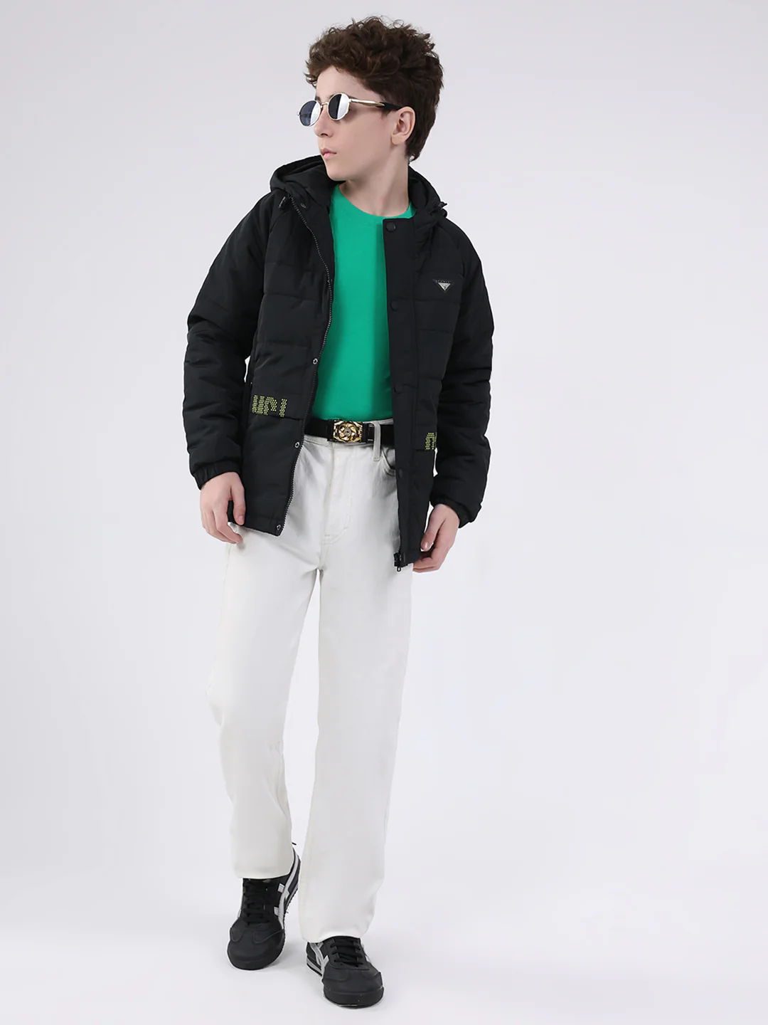 Boys Black Solid Hooded Full Sleeve Jacket - Image 2