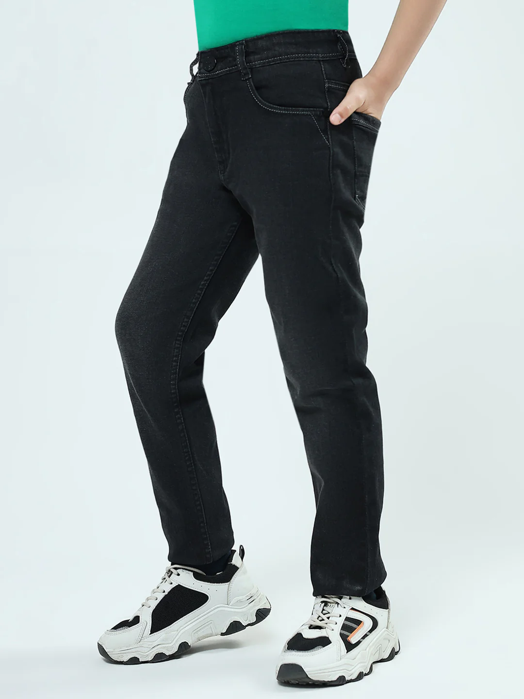 Boys Black Solid Slim Fit Denim - Image 3