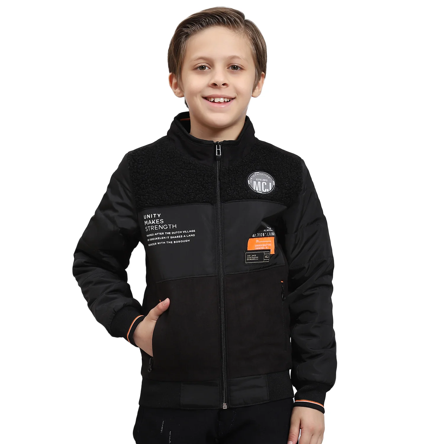 Boys Black Solid Stand Collar Full Sleeve Boys Jacket - Image 5