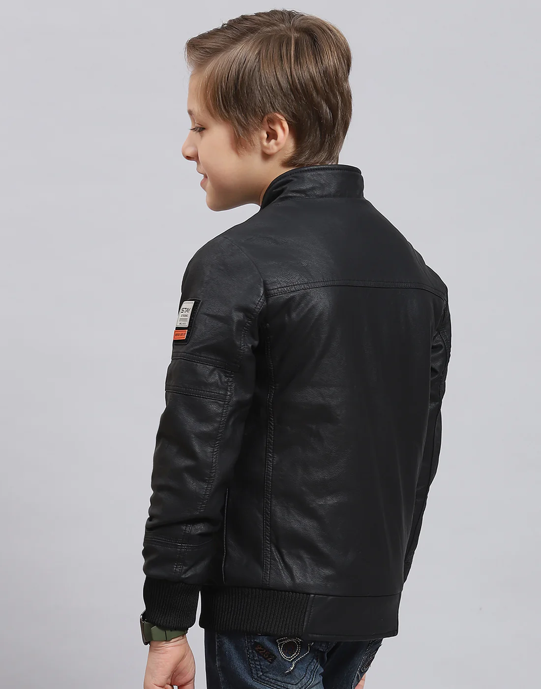 Boys Black Solid Stand Collar Full Sleeve Boys Jacket - Image 6
