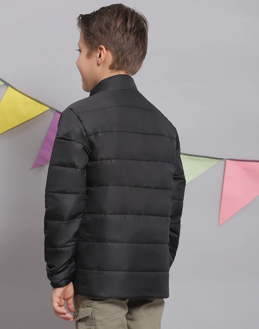 Boys Black Solid Stand Collar Full Sleeve Boys Jacket - Image 5