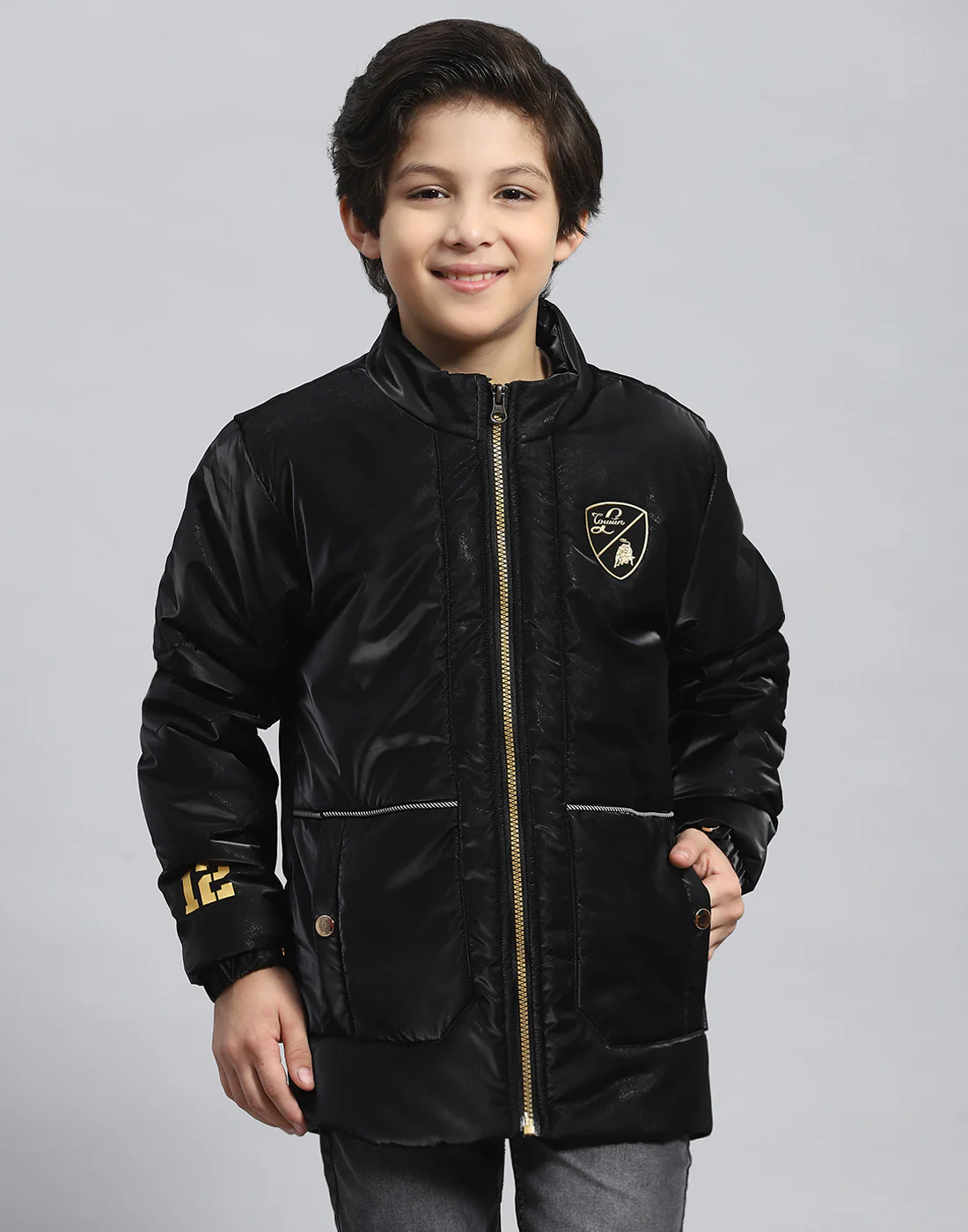 Boys Black Solid Stand Collar Full Sleeve Boys Jacket - Image 2