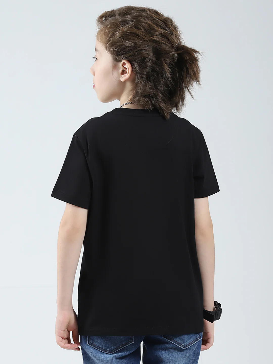 Boys Black Solid Round Neck Half Sleeve T-Shirt - Image 5