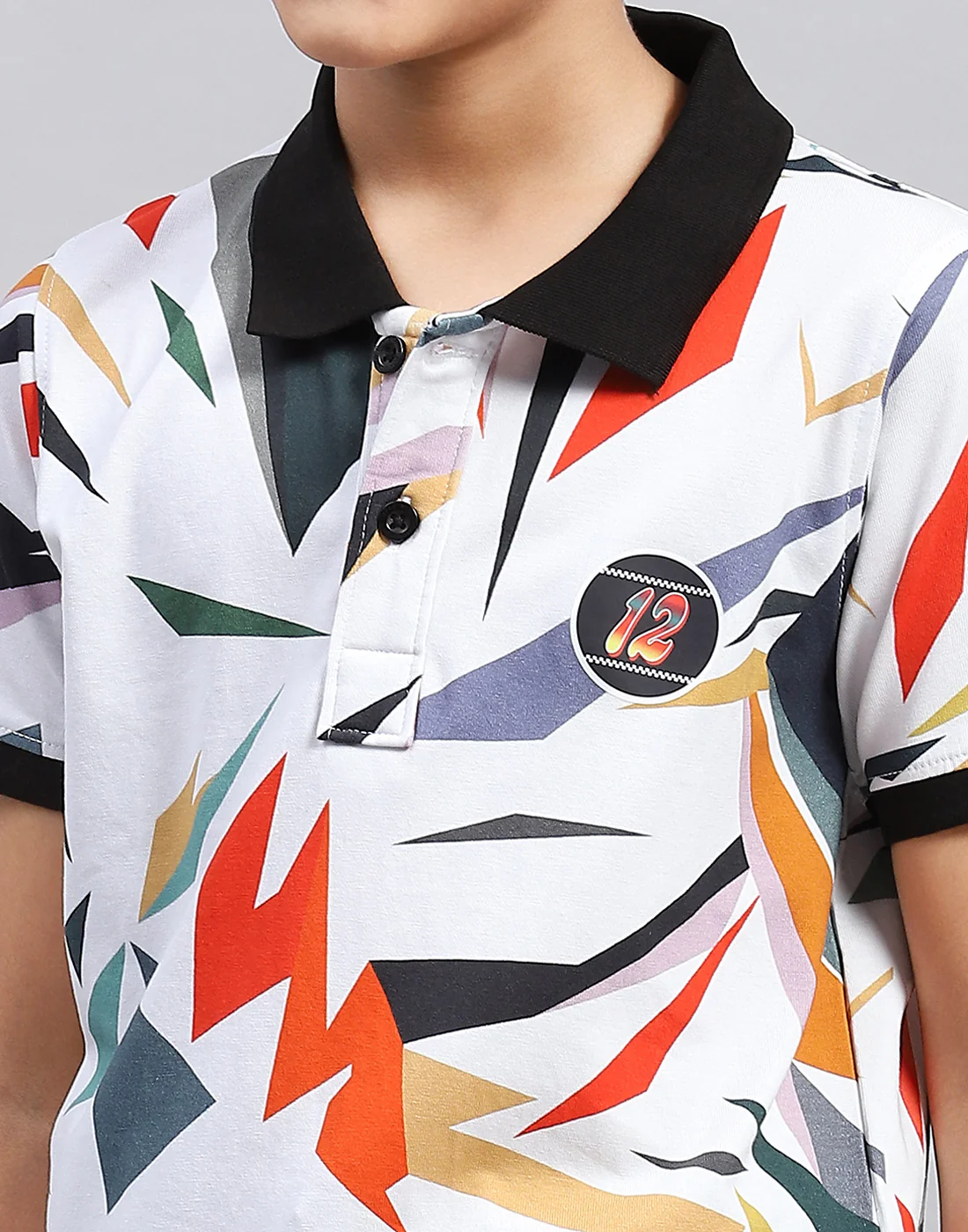 Boys Black & White Printed Polo Collar Half Sleeve T-Shirt - Image 6