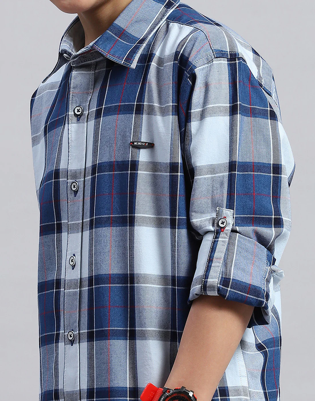 Boys Blue Check Collar Full Sleeve Shirt - Image 6