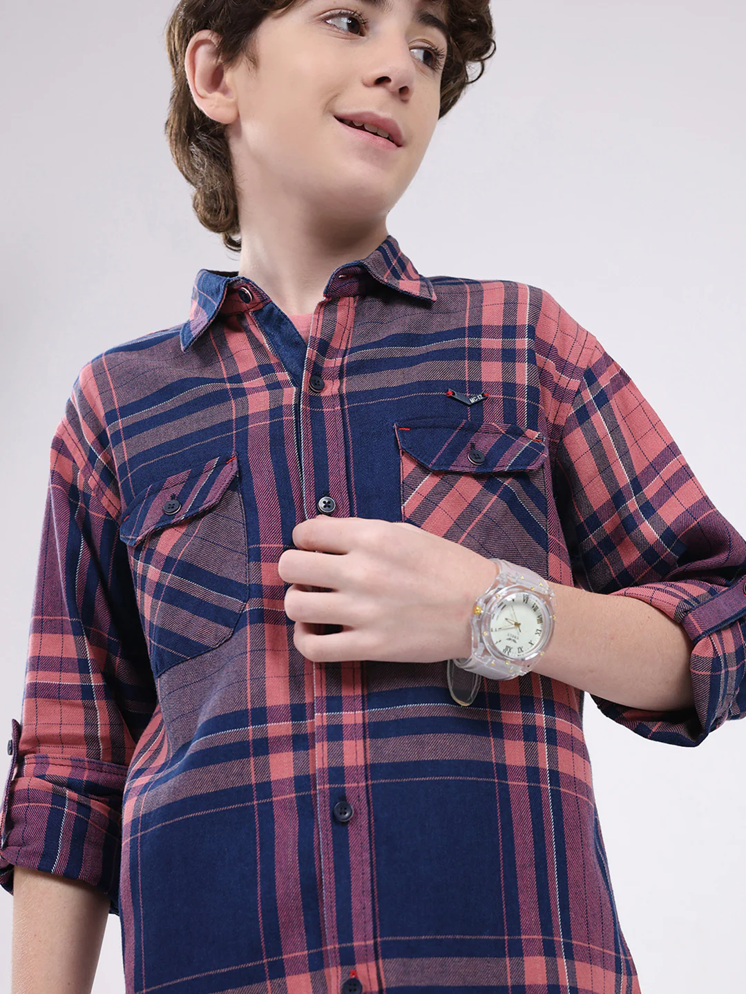 Boys Blue Check Collar Full Sleeve Shirt - Image 7