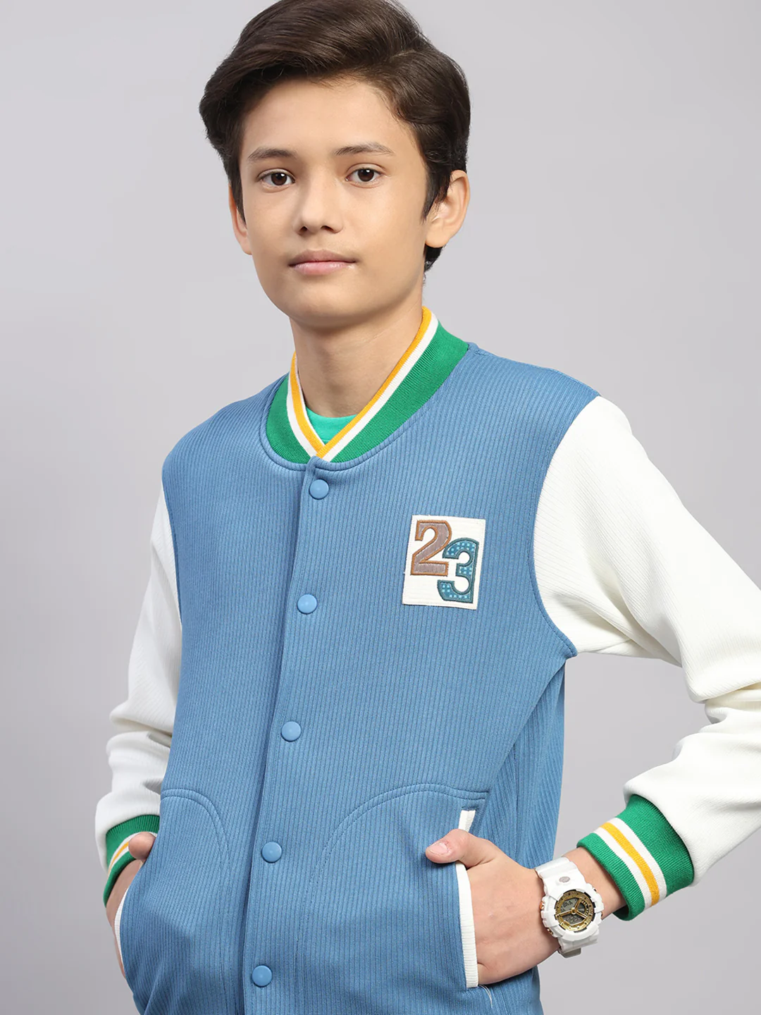 Boys Blue Embroidered Round Neck Full Sleeve Sweatshirt - Image 7