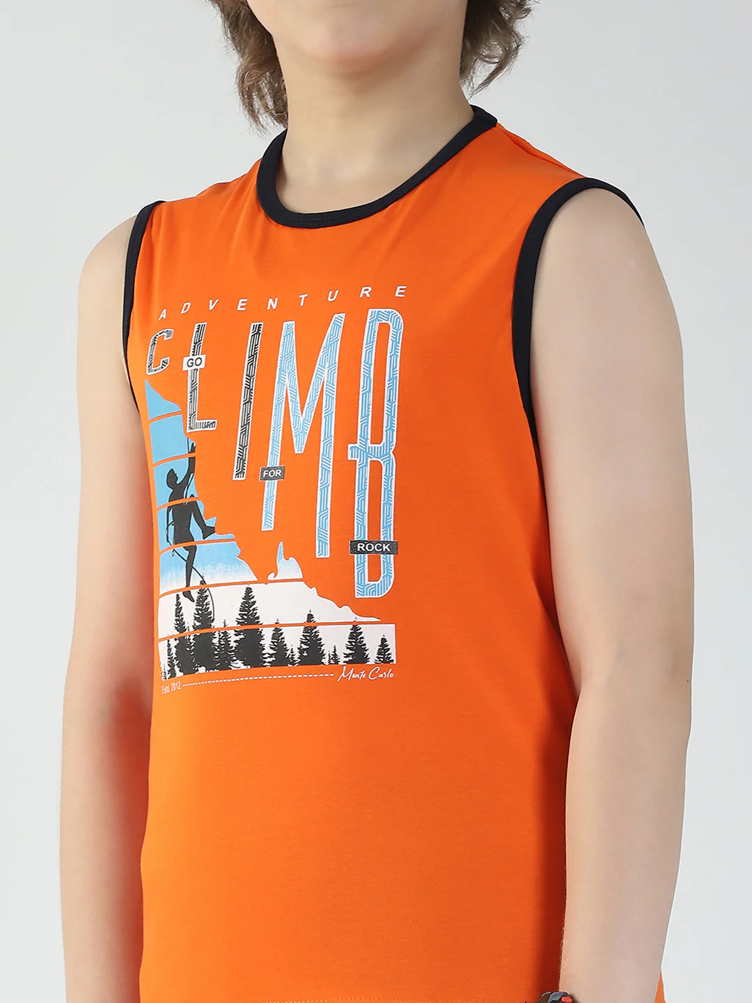 Boys Blue & Orange Printed Round Neck Sleeveless T-Shirt (Pack of 2) - Image 10