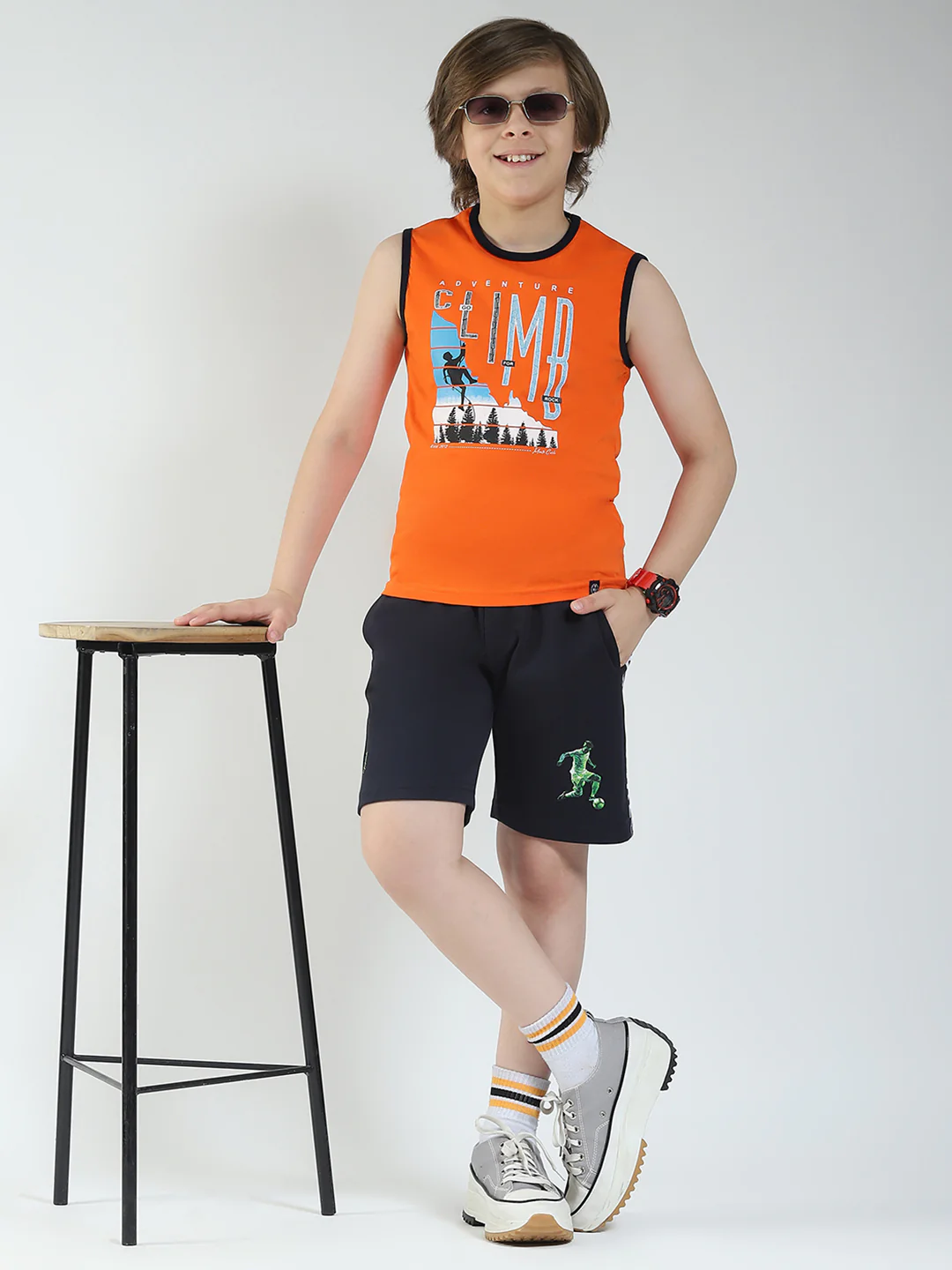 Boys Blue & Orange Printed Round Neck Sleeveless T-Shirt (Pack of 2) - Image 2