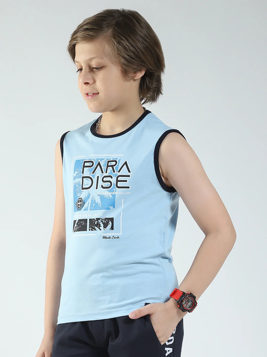 Boys Blue & Orange Printed Round Neck Sleeveless T-Shirt (Pack of 2) - Image 8