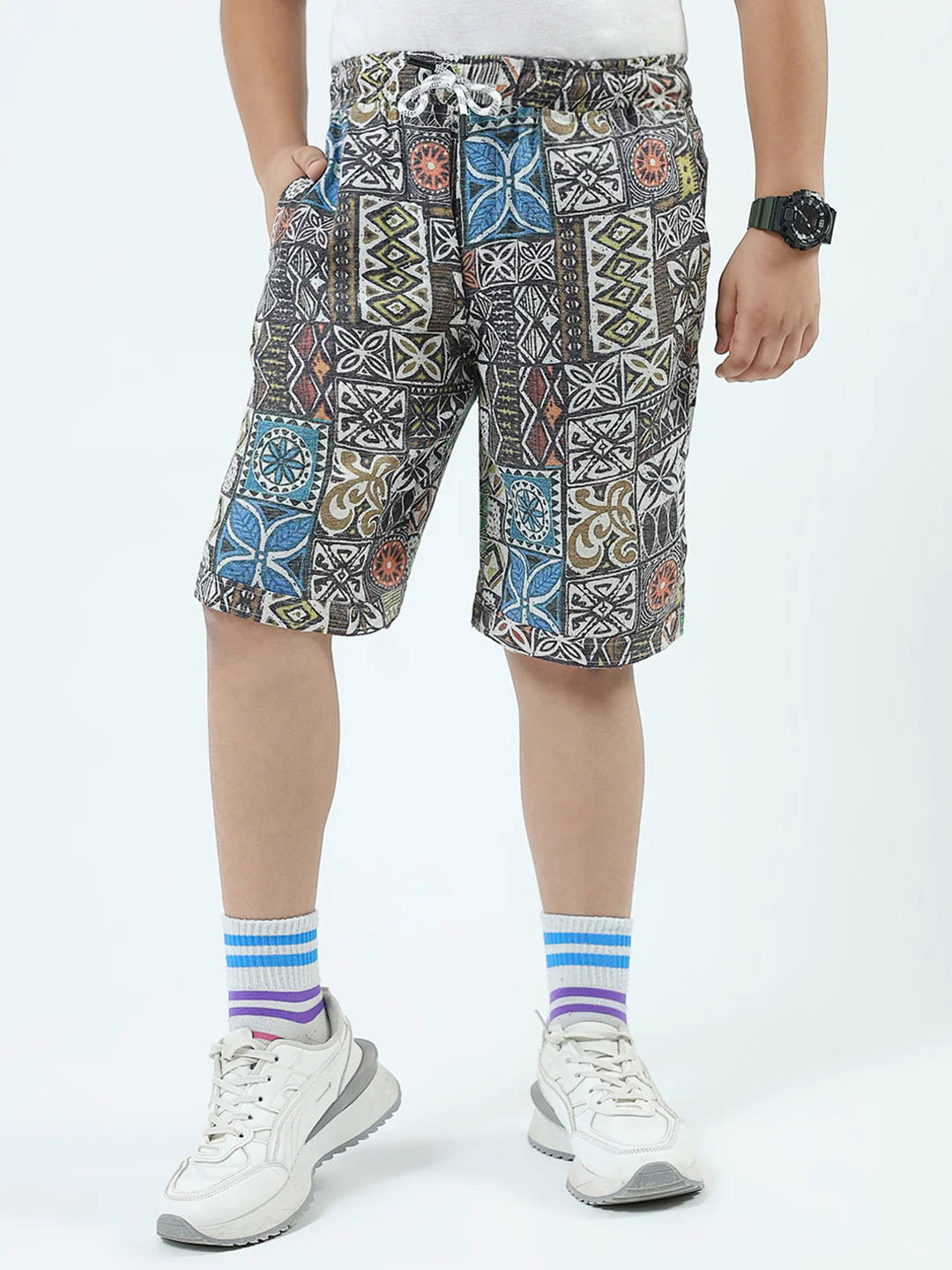 Boys Blue Printed Collar Half Sleeve 3 Pcs Cords Set - Image 7