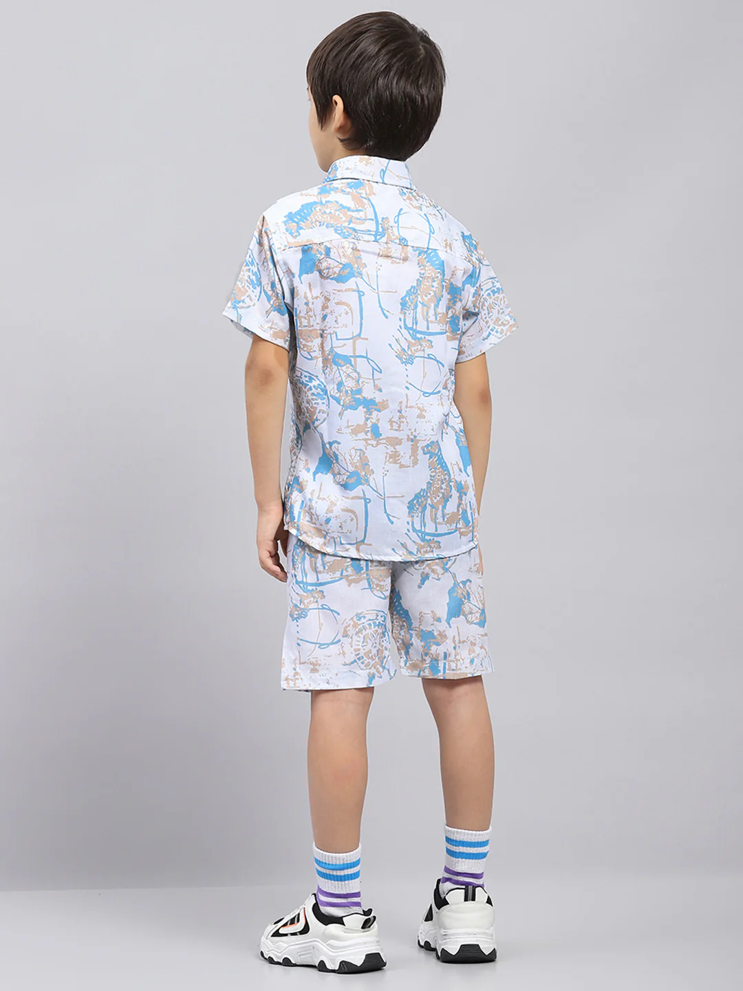 Boys Blue Printed Collar Half Sleeve Bermuda Set - Image 5