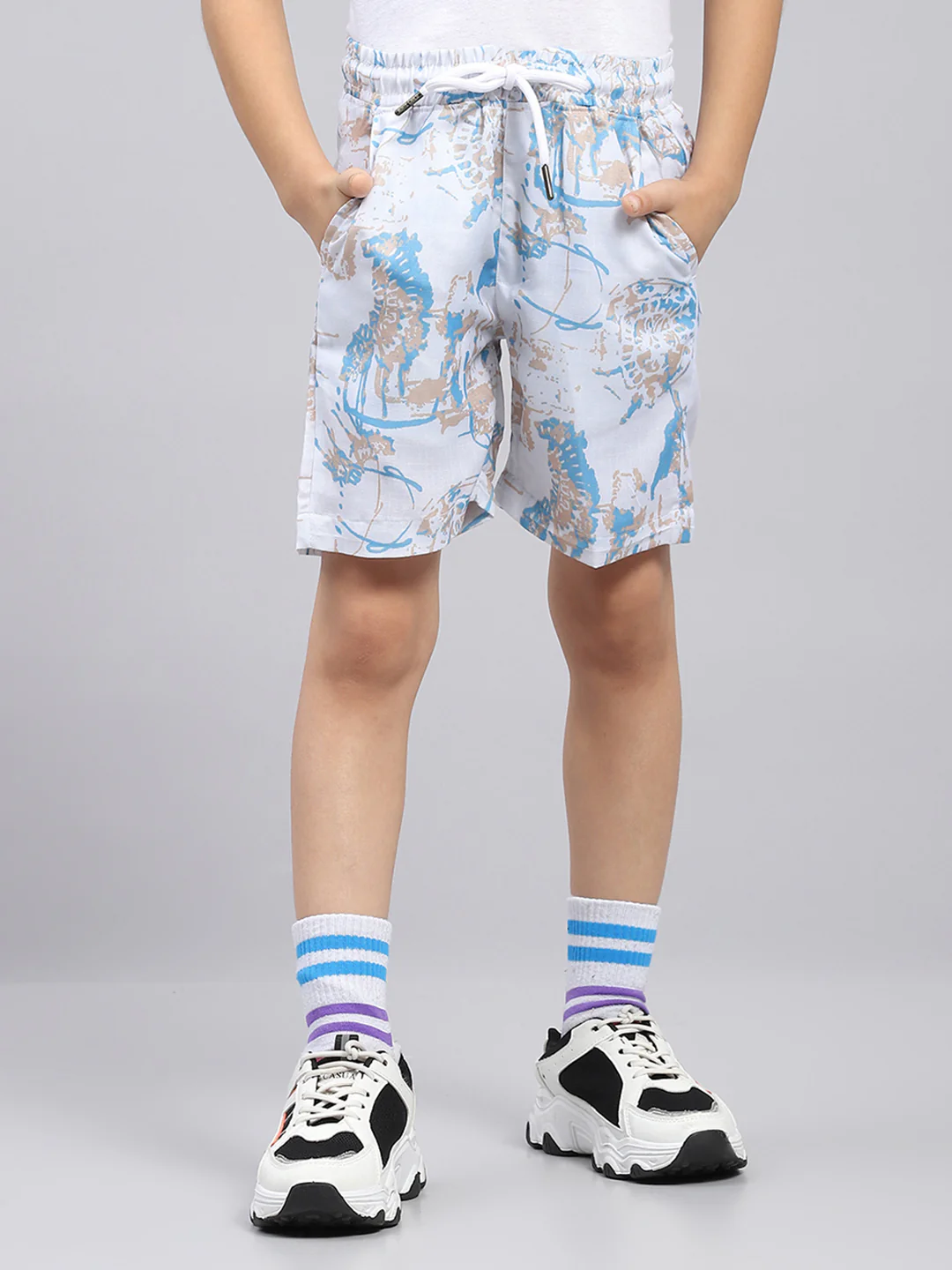 Boys Blue Printed Collar Half Sleeve Bermuda Set - Image 8