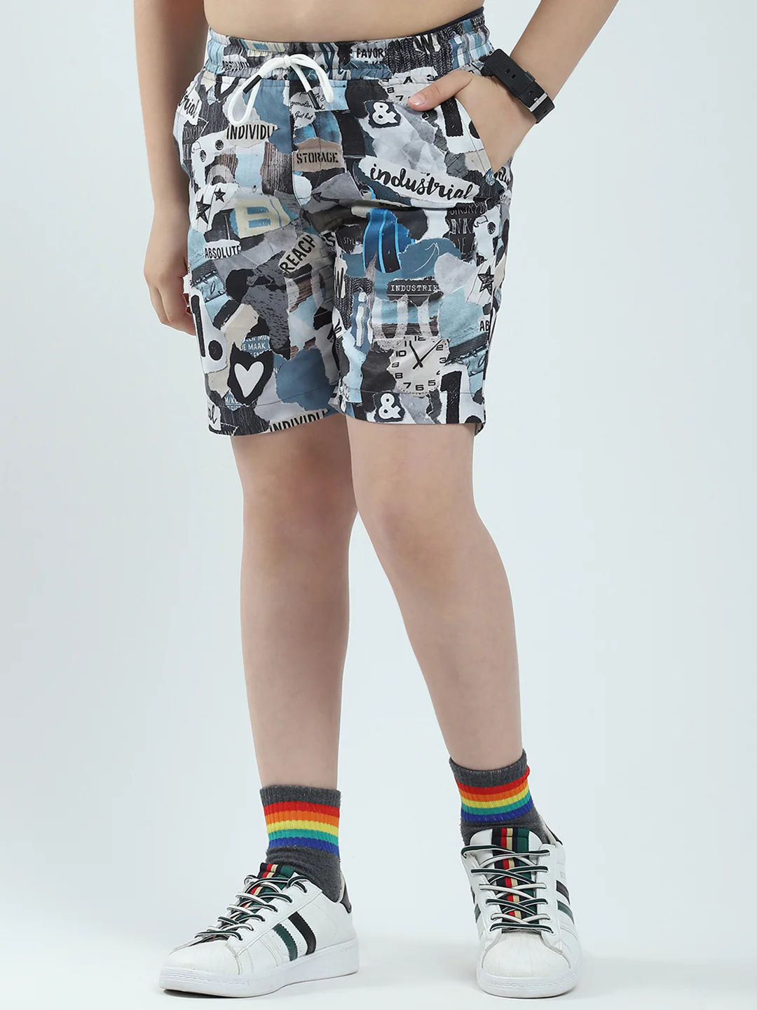 Boys Blue Printed Collar Half Sleeve Bermuda Set - Image 6