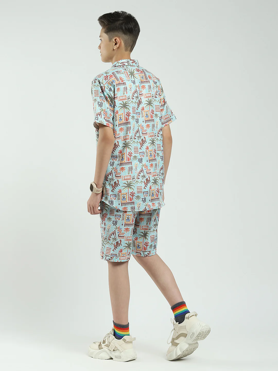Boys Blue Printed Collar Half Sleeve Cords Set - Image 5