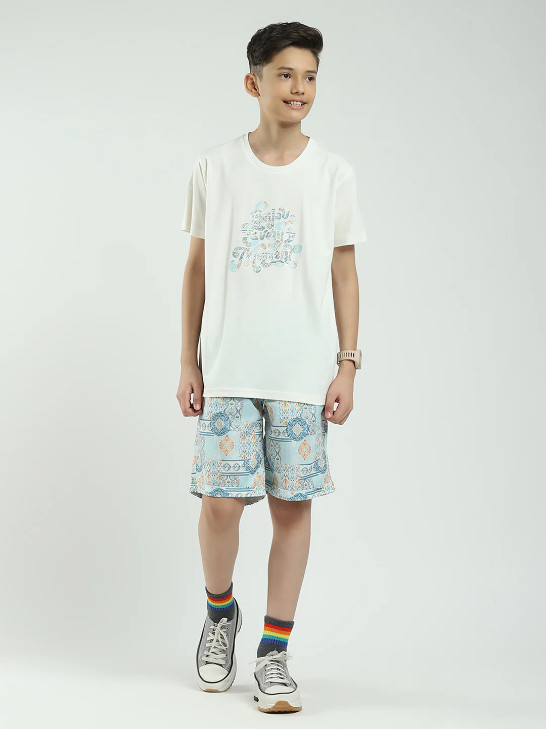 Boys Blue Printed Collar Half Sleeve Cords Set - Image 7